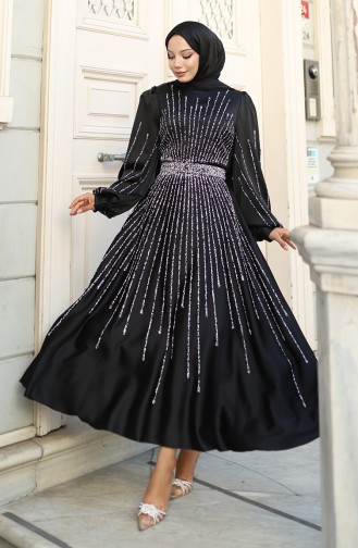 فساتين سهرة بتصميم اسلامي أسود 5802-04