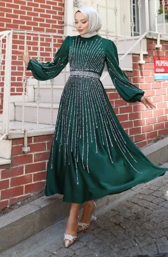 Stoned Satin Abendkleid 5802-05 Smaragdgrün 5802-05