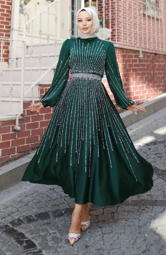 Stoned Satin Abendkleid 5802-05 Smaragdgrün 5802-05