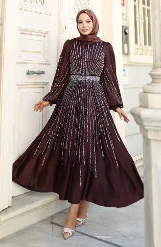 Stoned Satijnen Avondjurk 5802-06 Bruin 5802-06