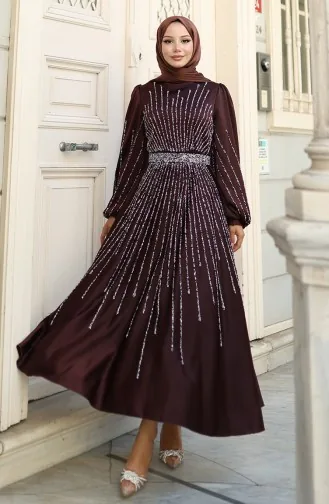 Stoned Satijnen Avondjurk 5802-06 Bruin 5802-06