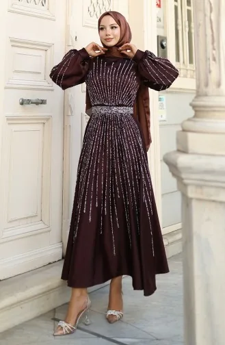 Stoned Satijnen Avondjurk 5802-06 Bruin 5802-06