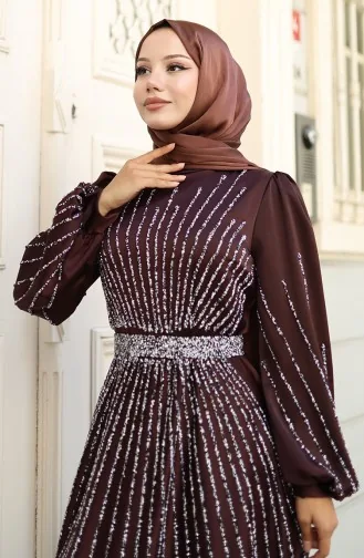 Stoned Satijnen Avondjurk 5802-06 Bruin 5802-06