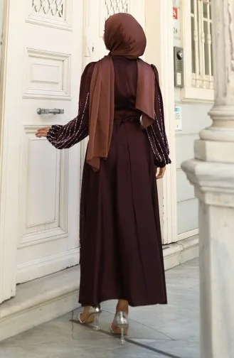 Stoned Satijnen Avondjurk 5802-06 Bruin 5802-06