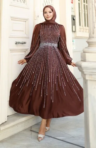 Stoned Satijnen Avondjurk 5802-07 Bruin 5802-07