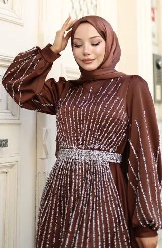 Stoned Satijnen Avondjurk 5802-07 Bruin 5802-07