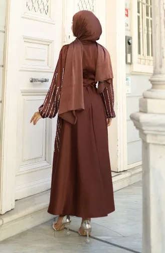 Stoned Satijnen Avondjurk 5802-07 Bruin 5802-07