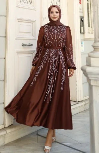 Satijnen Stenen Avondjurk 5803-01 Bruin 5803-01