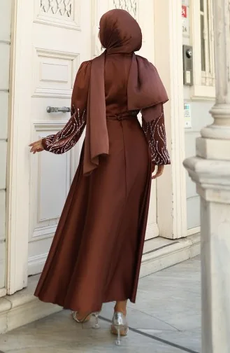 Satijnen Stenen Avondjurk 5803-01 Bruin 5803-01