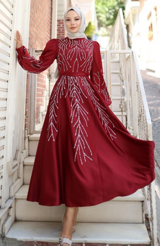 فساتين سهرة بتصميم اسلامي أحمر كلاريت 5803-02