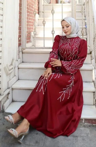 Robe De Soirée En Satin Pierre 5803-02 Bordeaux 5803-02