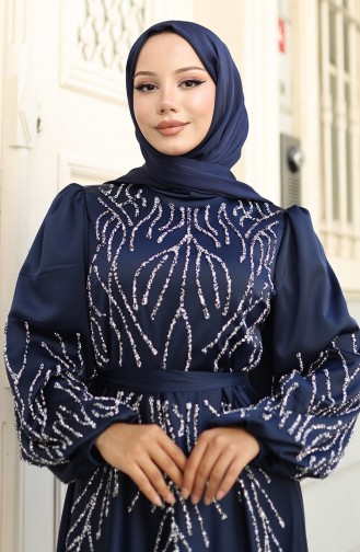 Navy Blue İslamitische Avondjurk 5803-03