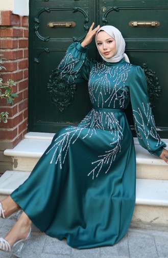 Smaragdgrün Hijab-Abendkleider 5803-04
