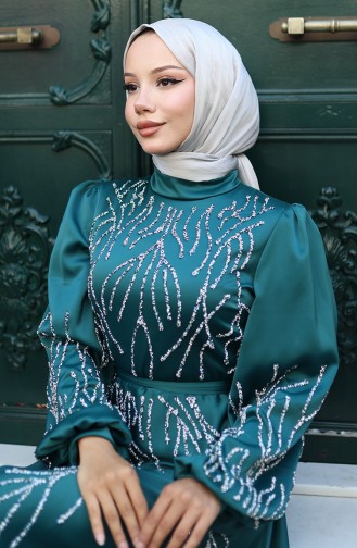 Smaragdgrün Hijab-Abendkleider 5803-04