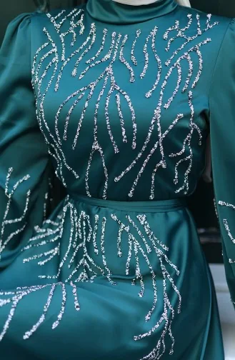 Satin Abendkleid Mit Steinen 5803-04 Smaragdgrün 5803-04