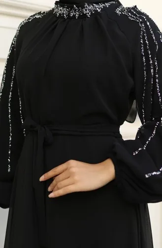 Chiffon Avondjurk Met Stenen Mouwen 5804-01 Zwart 5804-01