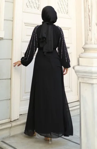 Chiffon Avondjurk Met Stenen Mouwen 5804-01 Zwart 5804-01