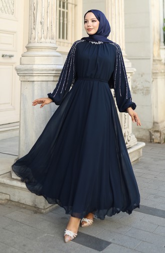 Navy Blue İslamitische Avondjurk 5804-02