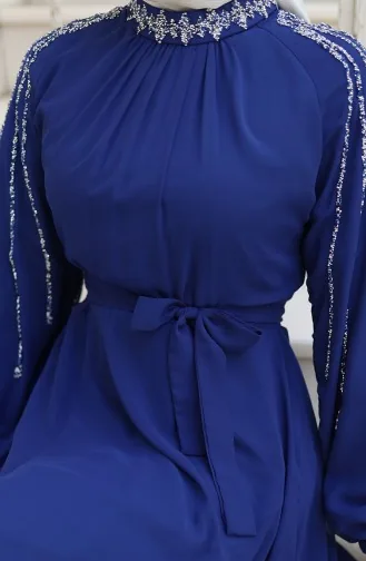 Kolu Taşlı Şifon Abiye Elbise 5804-03 Saks