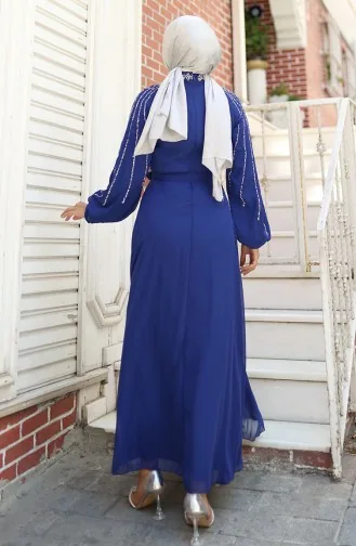 Kolu Taşlı Şifon Abiye Elbise 5804-03 Saks