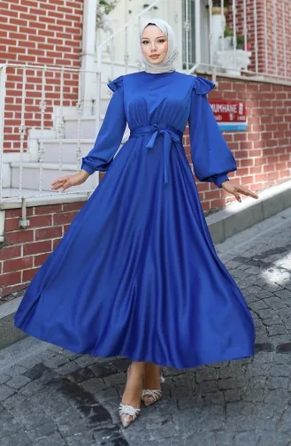 Satin Evening Dress With Ruffled Shoulders 5805-04 Saks 5805-04