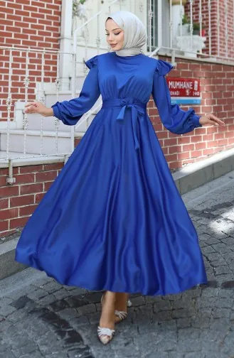 Satin Evening Dress With Ruffled Shoulders 5805-04 Saks 5805-04