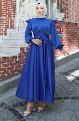 Satin Evening Dress With Ruffled Shoulders 5805-04 Saks 5805-04