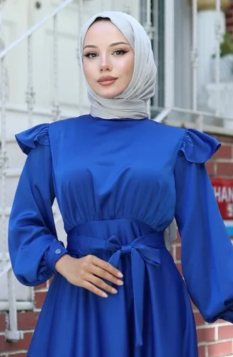 Satin Evening Dress With Ruffled Shoulders 5805-04 Saks 5805-04