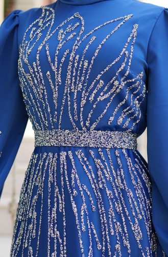 Taşlı Saten Abiye Elbise 5806-01 Saks