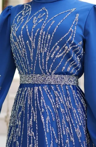 فستان سهرة من الساتان المرصع بالأحجار 5806-01 ساكس 5806-01