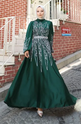 Stoned Satijnen Avondjurk 5806-02 Smaragdgroen 5806-02