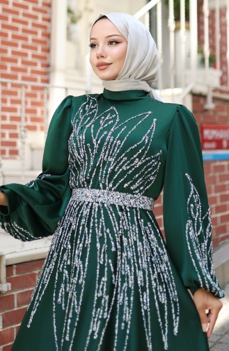 Emerald Green Hijab Evening Dress 5806-02