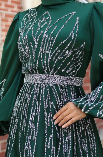 Emerald Green Hijab Evening Dress 5806-02