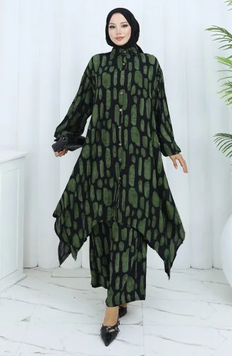 Viscose Stof Tuniek Broek Tweedelig Pak 2138-01 Zwart Groen 2138-01