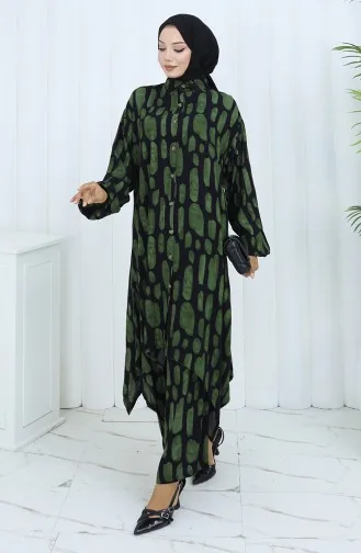 Viscose Stof Tuniek Broek Tweedelig Pak 2138-01 Zwart Groen 2138-01