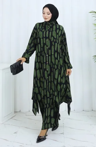 Viscose Stof Tuniek Broek Tweedelig Pak 2138-01 Zwart Groen 2138-01