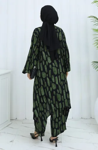Viscose Stof Tuniek Broek Tweedelig Pak 2138-01 Zwart Groen 2138-01