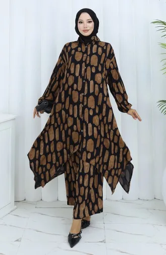 Viscose Stof Tuniek Broek Tweedelig Pak 2138-02 Zwart Bruin 2138-02