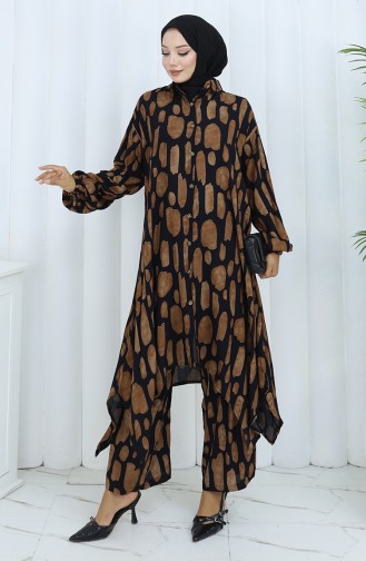 Viskon Kumaş Tunik Pantolon İkili Takım 2138-02 Siyah Taba