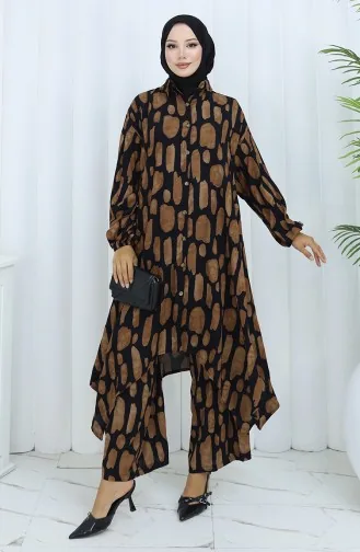 Viscose Stof Tuniek Broek Tweedelig Pak 2138-02 Zwart Bruin 2138-02