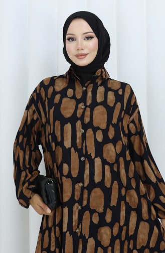 Viskon Kumaş Tunik Pantolon İkili Takım 2138-02 Siyah Taba