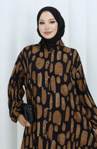 Viscose Stof Tuniek Broek Tweedelig Pak 2138-02 Zwart Bruin 2138-02