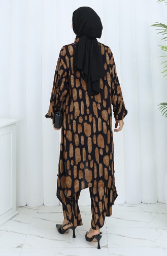 Viskon Kumaş Tunik Pantolon İkili Takım 2138-02 Siyah Taba