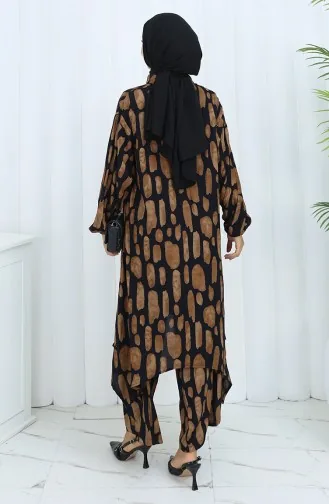 Viscose Stof Tuniek Broek Tweedelig Pak 2138-02 Zwart Bruin 2138-02