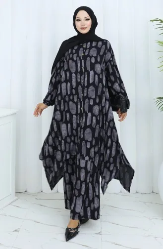 Viscose Stof Tuniek Broek Tweedelig Pak 2138-03 Zwart Grijs 2138-03