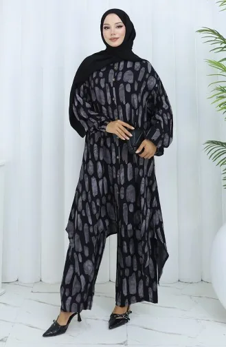 Viscose Stof Tuniek Broek Tweedelig Pak 2138-03 Zwart Grijs 2138-03