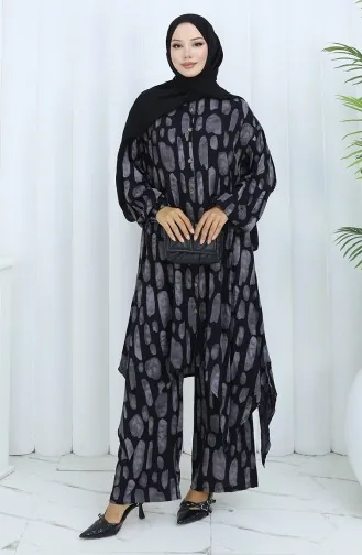 Viscose Stof Tuniek Broek Tweedelig Pak 2138-03 Zwart Grijs 2138-03