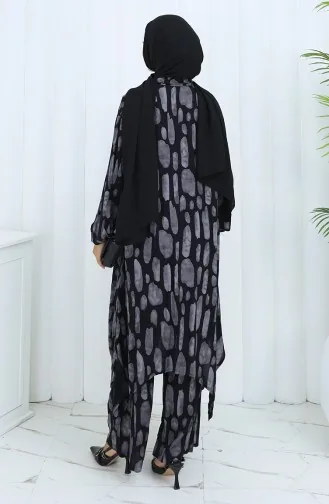 Viscose Stof Tuniek Broek Tweedelig Pak 2138-03 Zwart Grijs 2138-03