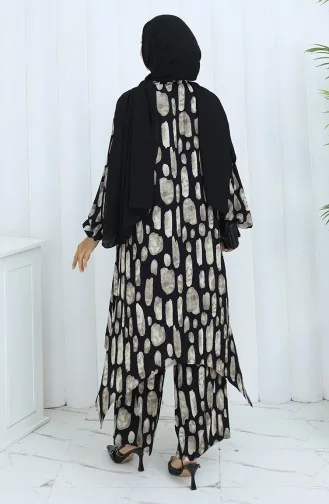 Viscose Stof Tuniek Broek Tweedelig Pak 2138-04 Zwart Beige 2138-04