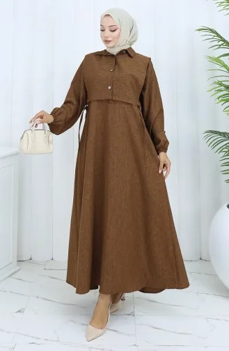 Leinen Weste Kleid Zweiteiler 2141-03 Braun 2141-03